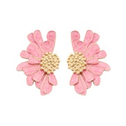 ( Pink)ins style Metal enamel multilayer petal earrings  three-dimensional layer medium flowers ear stud new