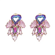( Pink)earrings fashion Alloy color diamond Peach heart love Leaf earrings woman occidental style exaggerating ear stud
