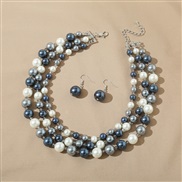 (SZ 575lanbaihui) occidental style woman creative necklace ear stud set Pearl temperament multilayer Pearl weave neckla