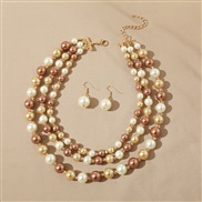 (SZ 575shenka) occidental style woman creative necklace ear stud set Pearl temperament multilayer Pearl weave necklace 
