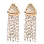 ( Gold)occidental style exaggerating claw chain triangle Alloy diamond Rhinestone long style tassel earrings woman spri