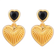 ( Gold)fashion retro Stripe pattern heart-shaped earring earrings woman occidental style elegant temperament Earring