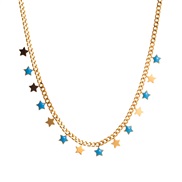 occidental style three-dimensional star Moon titanium steel necklace woman fashion enamel blue pendant clavicle ch