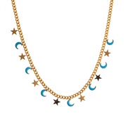 ( Moon)occidental style three-dimensional star Moon titanium steel necklace woman fashion enamel blue pendant clavicle 