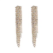 ( AB white)occidental style fashion exaggerating Alloy diamond long style tassel earrings woman trend super fully-jewel