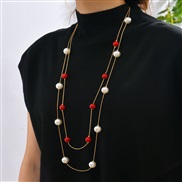 fashion concise Double layer Pearl temperament woman long necklace/ sweater chain