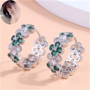 Fashionable and sweet OL simple zirconium inlaid flower personality ear button