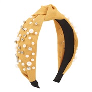 ( yellow)F creative pure color Pearl Rhinestone Headband  width Headband woman