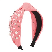 ( Pink)F creative pure color Pearl Rhinestone Headband  width Headband woman