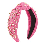 ( Pink)F color Headband  fully-jewelled temperament exaggerating Cloth retro handmade Headband