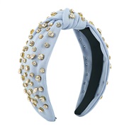 ( light blue )F color Headband  fully-jewelled temperament exaggerating Cloth retro handmade Headband