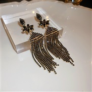 ( Silver needle  black Tassels)silver diamond flowers long style chain tassel earrings occidental style fashion exagger