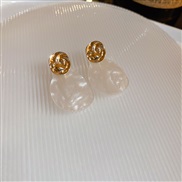 ( Silver needle  white)silver Korea retro geometry drop Acrylic earrings fashion high all-Purpose earring Earring