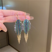 (2  green  blue Set in drill Tassels)silver diamond geometry long style tassel earrings occidental style exaggerating s