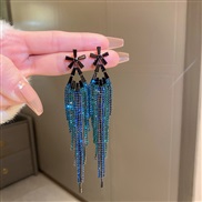 (4  Silver needle  blue Flower Tassels)silver diamond geometry long style tassel earrings occidental style exaggerating