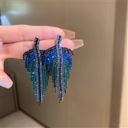 (6  Silver needle  blue Set in drill)silver diamond geometry long style tassel earrings occidental style exaggerating s