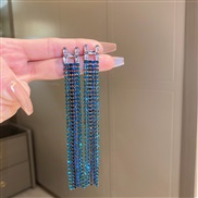 (8  Silver needle  blue Tassels)silver diamond geometry long style tassel earrings occidental style exaggerating samll 