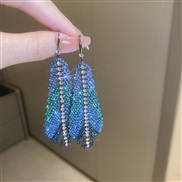 (14   blue)silver diamond geometry long style tassel earrings occidental style exaggerating samll ear stud personality 