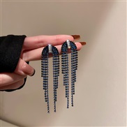 (19  Silver needle  Black  blueU Tassels)silver diamond geometry long style tassel earrings occidental style exaggerati