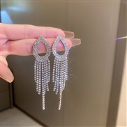 (27  Silver needle  Silver Tassels)silver diamond geometry long style tassel earrings occidental style exaggerating sam