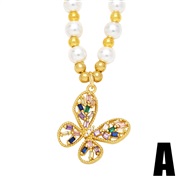 (Acolor zircon )color zircon butterfly Pearl necklace woman fashion all-Purpose clavicle chain retro high chainnkb
