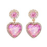 ( Pink)occidental style glass diamond personality Peach heart love earring ear stud temperament samll woman