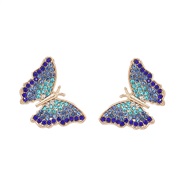( blue)occidental style glass diamond Alloy butterfly fully-jewelled ear stud personality temperament trend samll woman