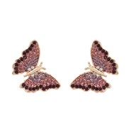 (purple)occidental style glass diamond Alloy butterfly fully-jewelled ear stud personality temperament trend samll woman