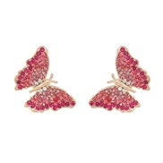 ( Pink)occidental style glass diamond Alloy butterfly fully-jewelled ear stud personality temperament trend samll woman