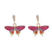 ( rose Red)occidental style glass diamond Alloy butterfly fully-jewelled ear stud personality temperament trend samll w