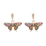 ( Color)occidental style glass diamond Alloy butterfly fully-jewelled ear stud personality temperament trend samll woman