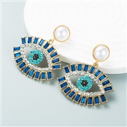 ( blue) fashion Alloy diamond eyes Pearl earrings woman creative occidental style trend personality Earring