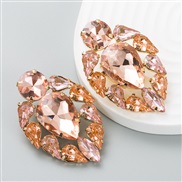 ( Pink) occidental style exaggerating earrings Round Alloy embed glass diamond ear stud woman super fully-jewelled geom
