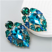 ( blue) occidental style exaggerating earrings Round Alloy embed glass diamond ear stud woman super fully-jewelled geom
