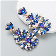 ( blue)occidental styleins wind personality creative Rhinestone flowers earrings woman Alloy exaggerating temperament s