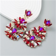 ( red)occidental styleins wind personality creative Rhinestone flowers earrings woman Alloy exaggerating temperament su