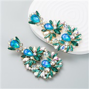 ( green)occidental styleins wind personality creative Rhinestone flowers earrings woman Alloy exaggerating temperament 
