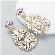 ( AB white)occidental styleins wind personality creative Rhinestone flowers earrings woman Alloy exaggerating temperame