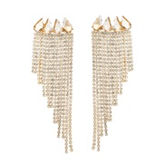 ( whitegold )silver super claw chain Alloy embed fully-jewelled long style tassel earrings woman occidental style banqu