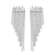 ( whitesilvery )silver super claw chain Alloy embed fully-jewelled long style tassel earrings woman occidental style ba