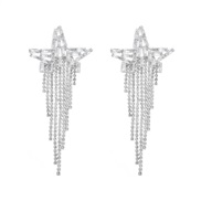 ( whitesilvery )occidental style fashion super tassel Five-pointed star silver earrings woman exaggerating temperament 