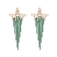 ( green)occidental style fashion super tassel Five-pointed star silver earrings woman exaggerating temperament earring 