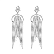 ( whitesilvery )occidental style long style tassel earrings woman fully-jewelled exaggerating Earring temperament all-P