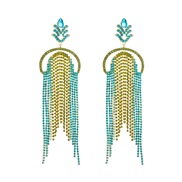 ( Green color)occidental style long style tassel earrings woman fully-jewelled exaggerating Earring temperament all-Pur