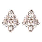 ( white)earrings fashion colorful diamond Alloy diamond embed Pearl geometry earrings woman occidental style exaggerati