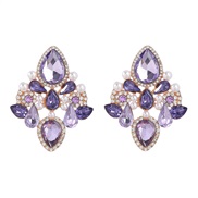 (purple)earrings fashion colorful diamond Alloy diamond embed Pearl geometry earrings woman occidental style exaggerati