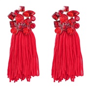 ( red)Autumn and Winter occidental style Alloy diamond flowers tassel earrings woman Bohemia ethnic style super Earring