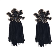 ( black)Autumn and Winter occidental style Alloy enamel flowers tassel earrings woman Bohemia ethnic style super Earring