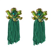 ( green)Autumn and Winter occidental style Alloy enamel flowers tassel earrings woman Bohemia ethnic style super Earring