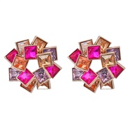 ( Color)earrings fashion colorful diamond multilayer square Rhinestone wind Alloy diamond earrings woman occidental sty